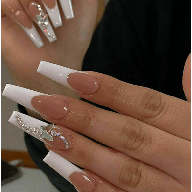 Buy Glam Press On Manicure Nails With Rhinestones - French Online