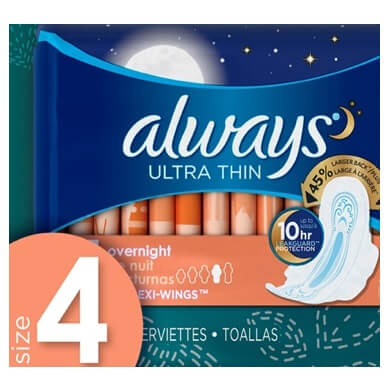Buy Always Ultra Thin Size 4 Overnight Pads With Wings Online