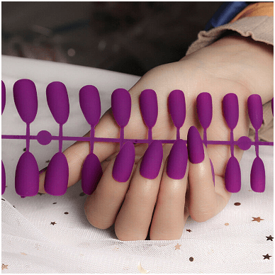 Matte Press On Manicure / Stiletto Nails - Purple - 24 Pcs