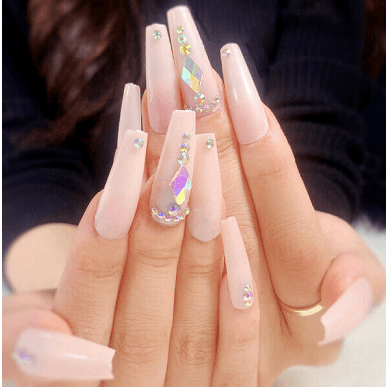 Press On Manicure Stiletto Nails With Rhinestones - Light Pink