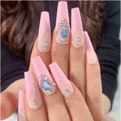 Press On Manicure Nails With Rhinestones - French