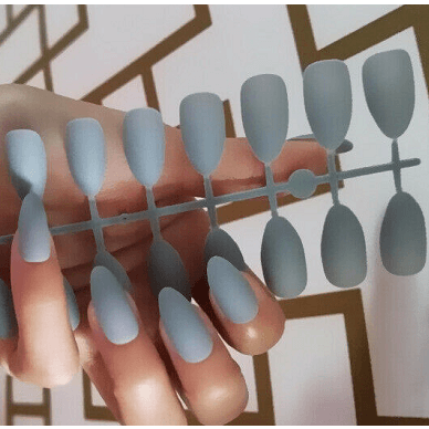 Press On Manicure / Stiletto Nails - Matte Grey - 24 Pcs