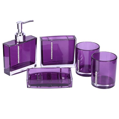 Buy Bathroom Accessories 5-piece Set With Rhinestones (Purple)