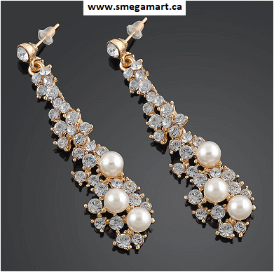 Buy Estella - Rhinestone Pearl Earrings Online
