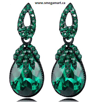 Buy Gracie - Forest Green Glass Rhinestone Earrings Online