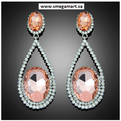 Buy Carla - Peach Glass Rhinestone Earrings Online