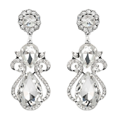 Buy Ashley - Silver Glass Rhinestone Earrings Online