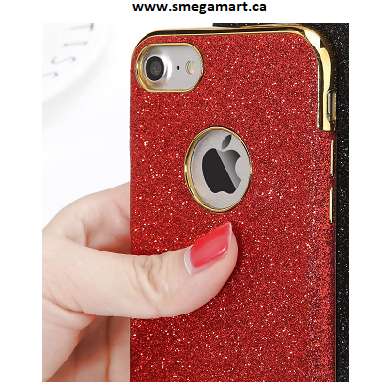Buy iPhone 7 - Red Glitter, Gold Border Soft Cell Phone Case