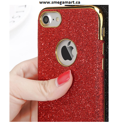 Buy iPhone 7+ Red Glitter, Gold Border Soft Cell Phone Case