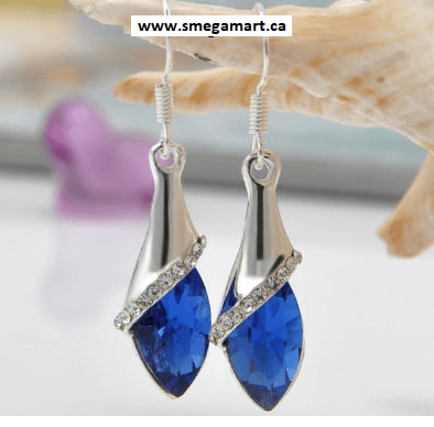 Buy Jessica - Blue Rhinestone Earrings Online