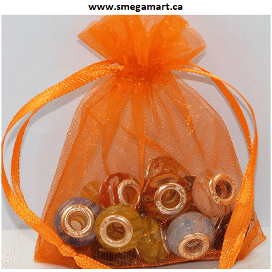 Buy Orange Organza Drawstring Bags - Medium Online