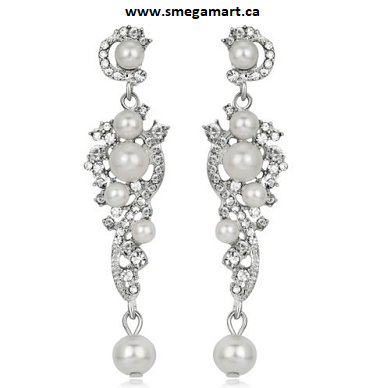 Buy Stella - Silver Rhinestone Pearl Earrings Online