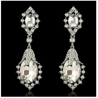 Buy Casey - Silver Glass Rhinestone Earrings Online