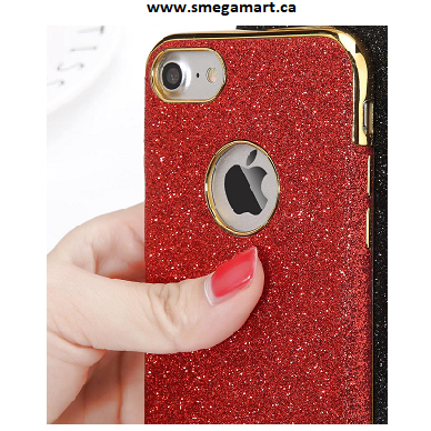 Buy iPhone 7 - Red Glitter, Gold Border Soft Cell Phone Case Online